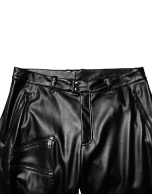 Dolce & Gabbana Schwarze Herrenhose aus PU-Leder mit Reißverschluss