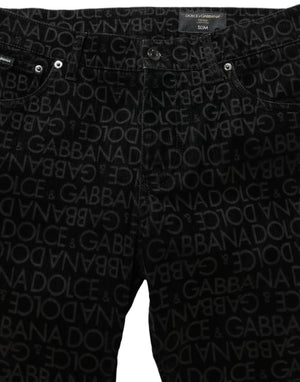 Dolce & Gabbana Schwarze Slim Fit Jeans aus Baumwolle mit Logo-Monogramm