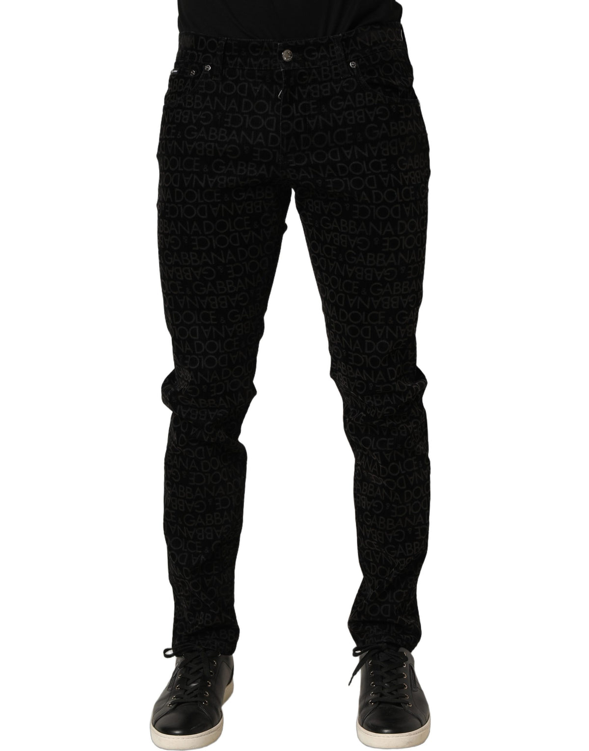 Dolce & Gabbana Schwarze Slim Fit Jeans aus Baumwolle mit Logo-Monogramm