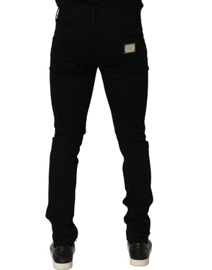 Dolce & Gabbana Schwarze verzierte Baumwoll-Skinny-Jeans