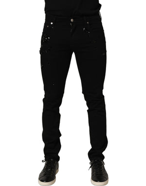 Dolce & Gabbana Schwarze verzierte Baumwoll-Skinny-Jeans