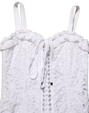 Dolce & Gabbana Weißes Mini-Kleid aus Broderie Anglaise Baumwolle
