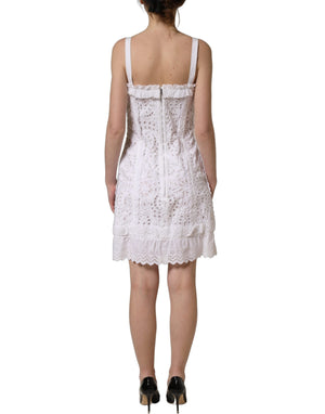 Dolce & Gabbana Weißes Mini-Kleid aus Broderie Anglaise Baumwolle