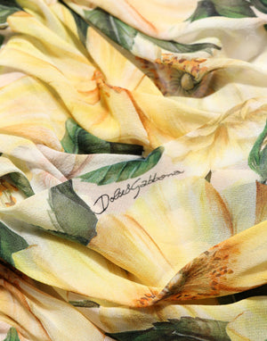 Dolce & Gabbana Langes Seidenkleid mit Blumenprint in Gelb