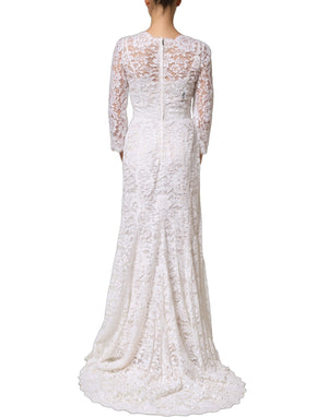 Dolce & Gabbana Langes Spitzen-Abendkleid aus weißer Baumwolle