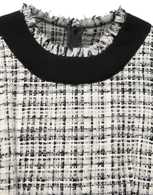 Dolce & Gabbana Midikleid aus mehrfarbigem Bouclé-Tweed mit Fransenbesatz