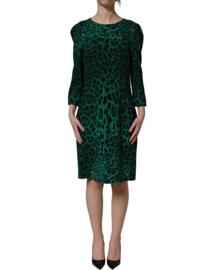 Dolce & Gabbana Knielanges Kleid mit grünem Leopardenmuster aus Seide