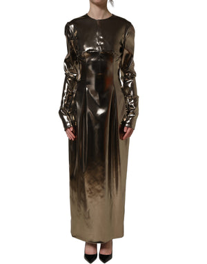 Dolce & Gabbana Maxikleid aus Polyester mit Metallic-Gold-Effekt und langen Ärmeln