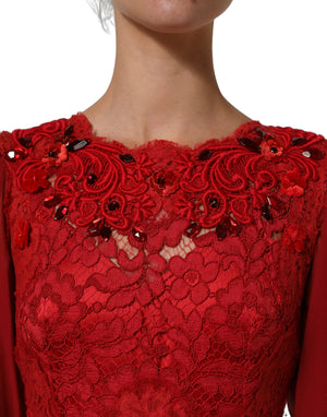 Dolce & Gabbana Rotes besticktes Meerjungfrauen-Abendkleid