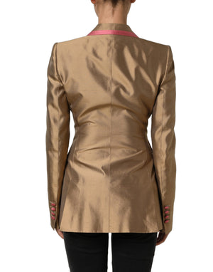 Dolce & Gabbana Goldfarbener Seiden-Zweireihiger Mantel-Blazer
