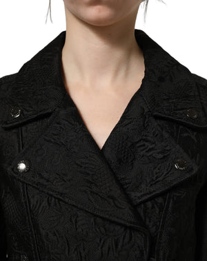 Dolce & Gabbana Schwarze Biker-Blousonjacke aus Blumenbrokat