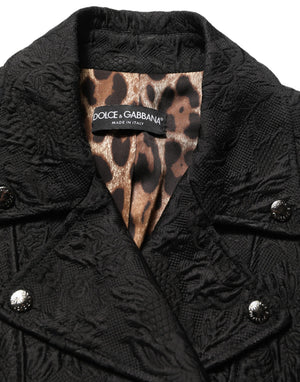 Dolce & Gabbana Schwarze Biker-Blousonjacke aus Blumenbrokat
