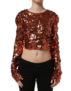 Dolce & Gabbana Rotes Pailletten-Crop-Top mit langen Ärmeln