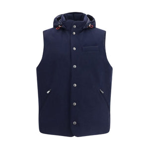 Brunello Cucinelli Ärmellose Jacke aus Lammwolle Aries in Blau