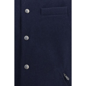 Brunello Cucinelli Ärmellose Jacke aus Lammwolle Aries in Blau
