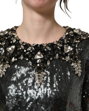 Dolce & Gabbana Graues Metallic-Pailletten-Blusenoberteil