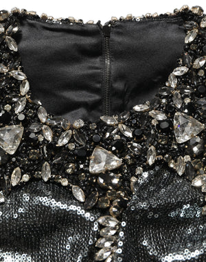 Dolce & Gabbana Graues Metallic-Pailletten-Blusenoberteil