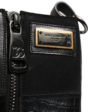Dolce & Gabbana Schwarze Leder-Stiefeletten mit Patchwork-Optik