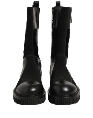 Dolce & Gabbana Schwarze Leder-Stiefeletten mit Patchwork-Optik
