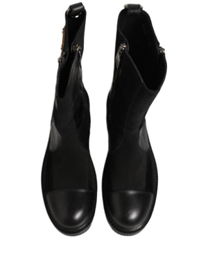 Dolce & Gabbana Schwarze Leder-Stiefeletten mit Patchwork-Optik