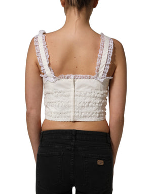 Dolce & Gabbana Weißes Cropped Tanktop aus Baumwolle mit Spitzenbesatz