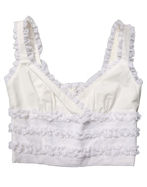 Dolce & Gabbana Weißes Cropped Tanktop aus Baumwolle mit Spitzenbesatz