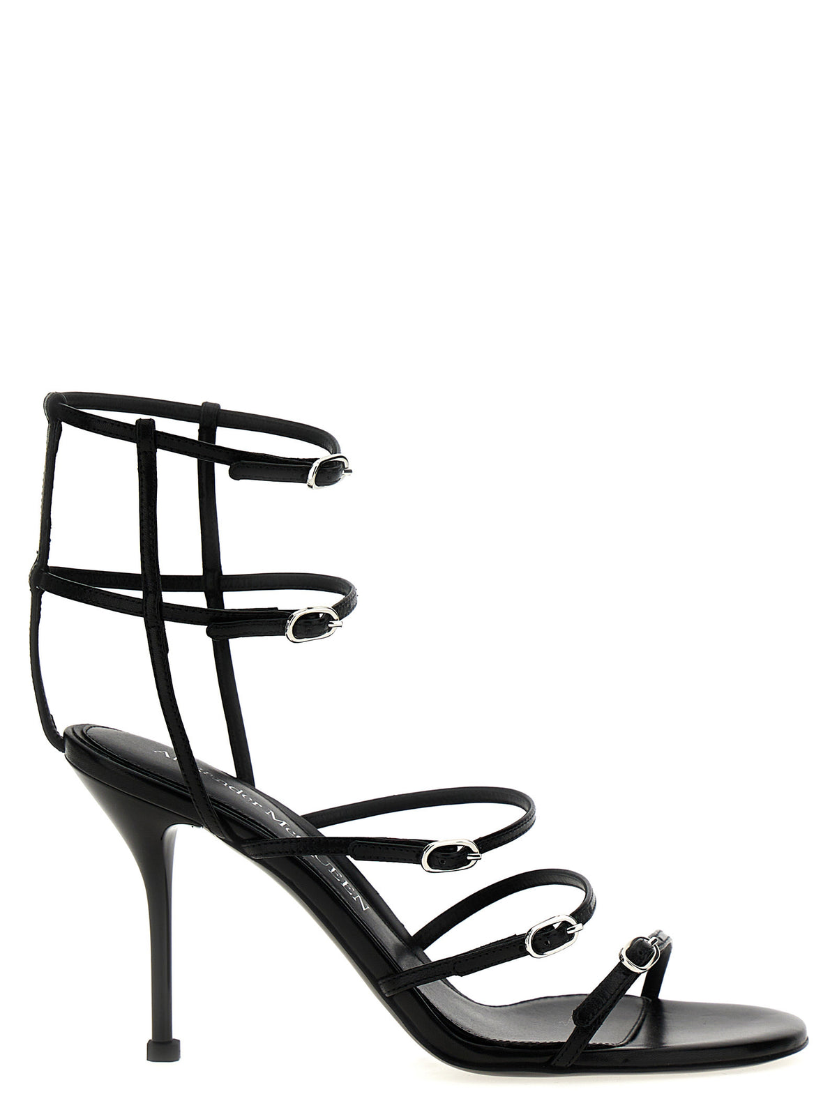 Alexander McQueen Schwarze Stilettosandalen aus Lammleder