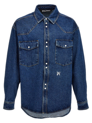 Palm Angels Blaue Jeansjacke aus Polyester