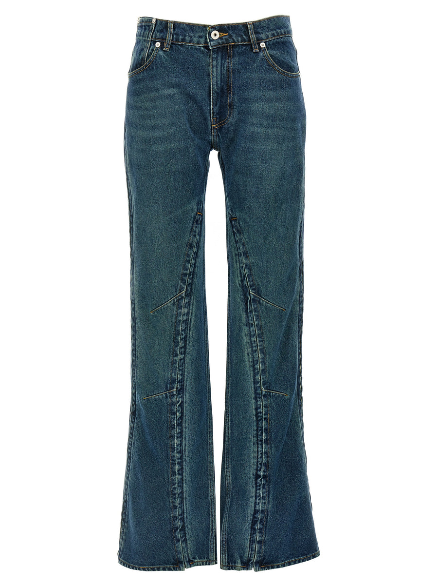 Y/PROJECT Blaue Baumwoll-Jeans mit ausgestelltem Bein