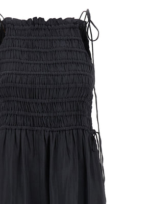Ganni Graues Viskose-Langarmkleid