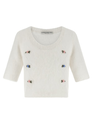 Alessandra Rich Weiße Wollstrickjacke