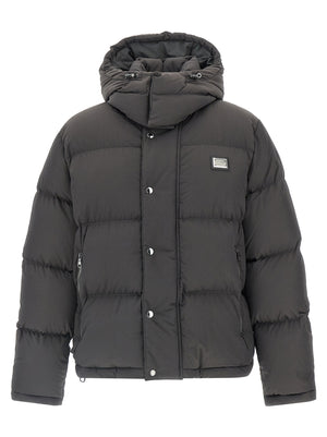 Dolce & Gabbana Graue Polyamid-Jacke in voller Länge