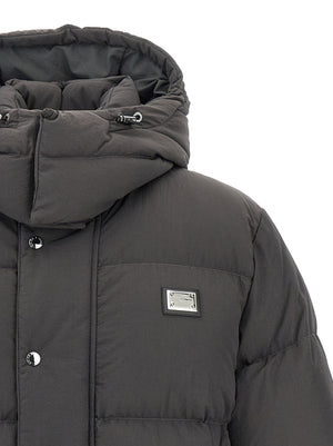 Dolce & Gabbana Graue Polyamid-Jacke in voller Länge