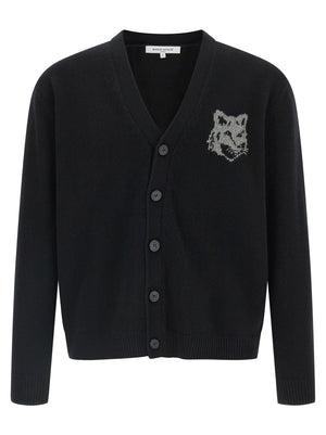 Maison Kitsuné Schwarzer Cardigan aus Merinowolle