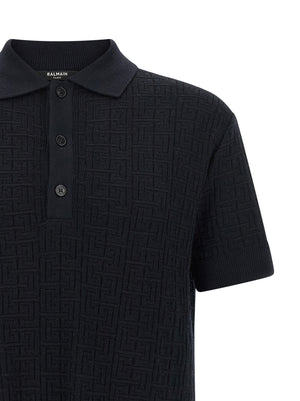 Balmain Blaues Woll-Poloshirt