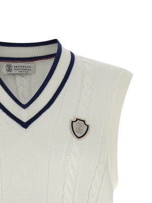 Brunello Cucinelli Ärmelloser Pullover aus weißer Baumwolle