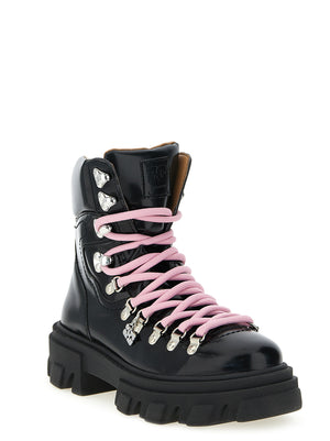 Ganni Schwarze Schnürstiefel aus Polyester