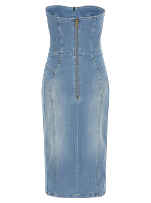 Elisabetta Franchi Blaues Baumwoll-Midikleid