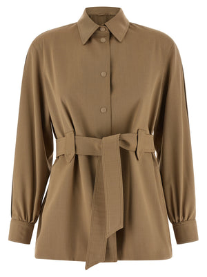 Max Mara Bluse aus reiner Schurwolle in Beige