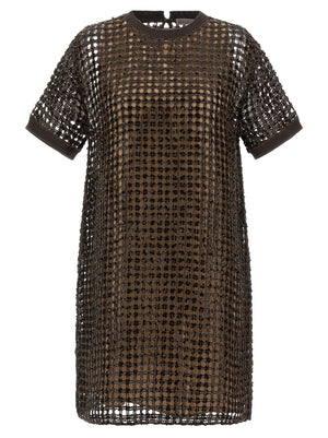 Brunello Cucinelli Kurzes Braunes Seidenkleid