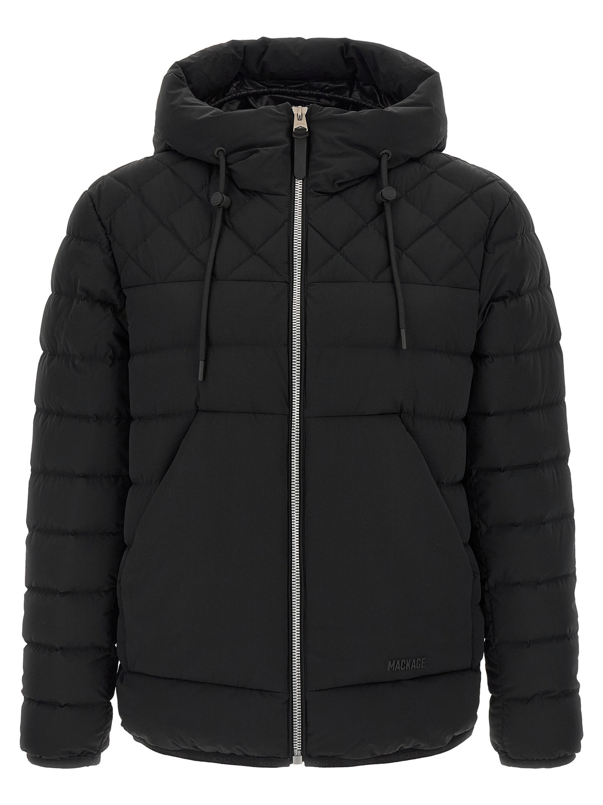 Mackage Schwarze Nylon-Jacke in voller Länge