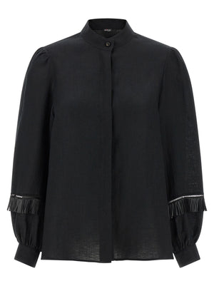 Kiton Schwarze Leinenbluse