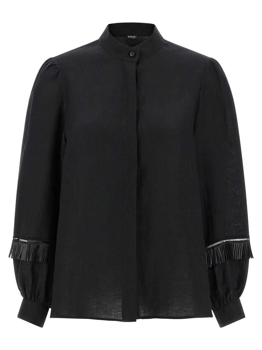 Kiton Schwarze Leinenbluse