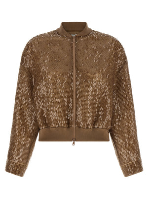 Brunello Cucinelli Brauner Seiden-Cardigan