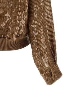 Brunello Cucinelli Brauner Seiden-Cardigan