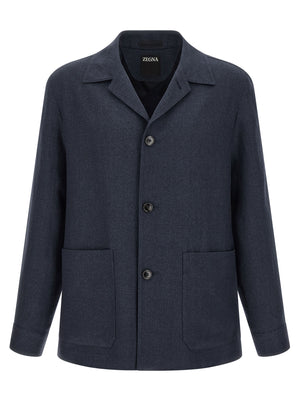 ZEGNA Blaue Leinen-Jacke in voller Länge