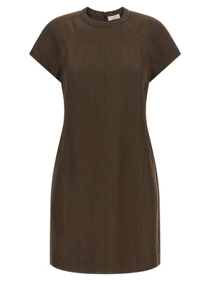 Brunello Cucinelli Kurzes Braunes Viskosekleid