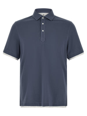 Brunello Cucinelli Blaues Baumwoll-Polohemd