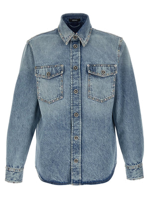 Versace Blaue Baumwollbluse
