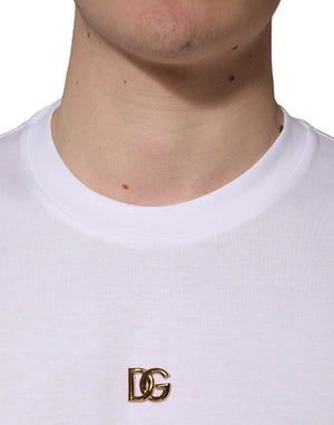 Dolce & Gabbana Weißes Metall DG Logo Baumwolle Kurzarm-T-Shirt